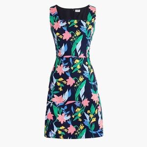 J. Crew Navy Floral Basket Weave Square Neck Lined A-line Mini Dress Size 14